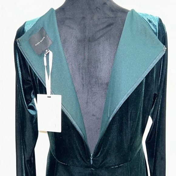 NWT Alex Marie GREEN Velvet Long Sleeve Ruched Waist SideSplit Hem Midi Dress 14 - Picture 8 of 11
